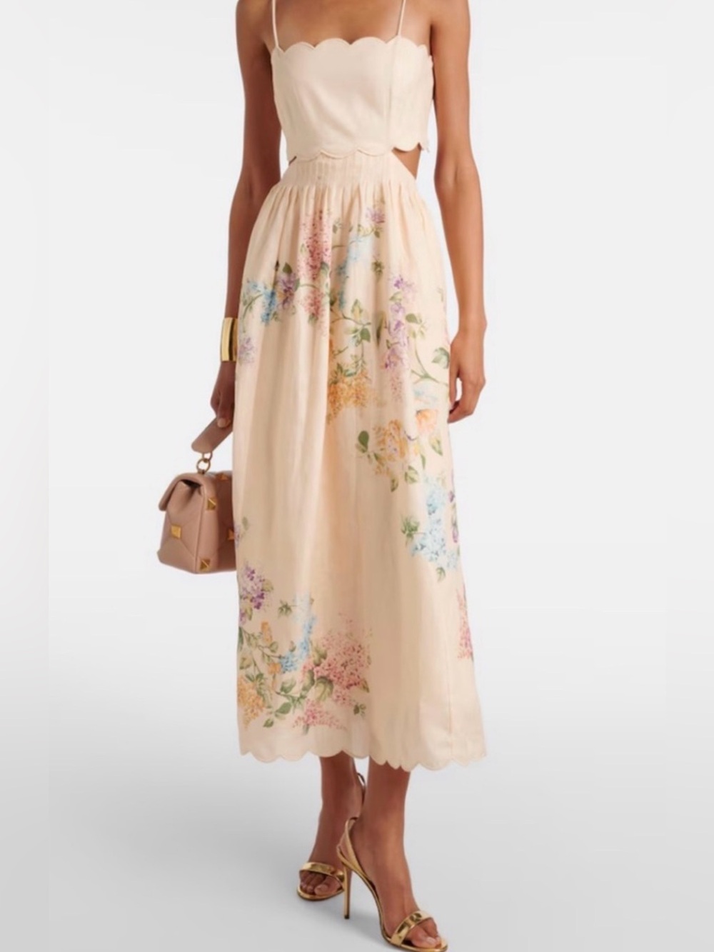 Floral Scallop-Hem Midi Dress